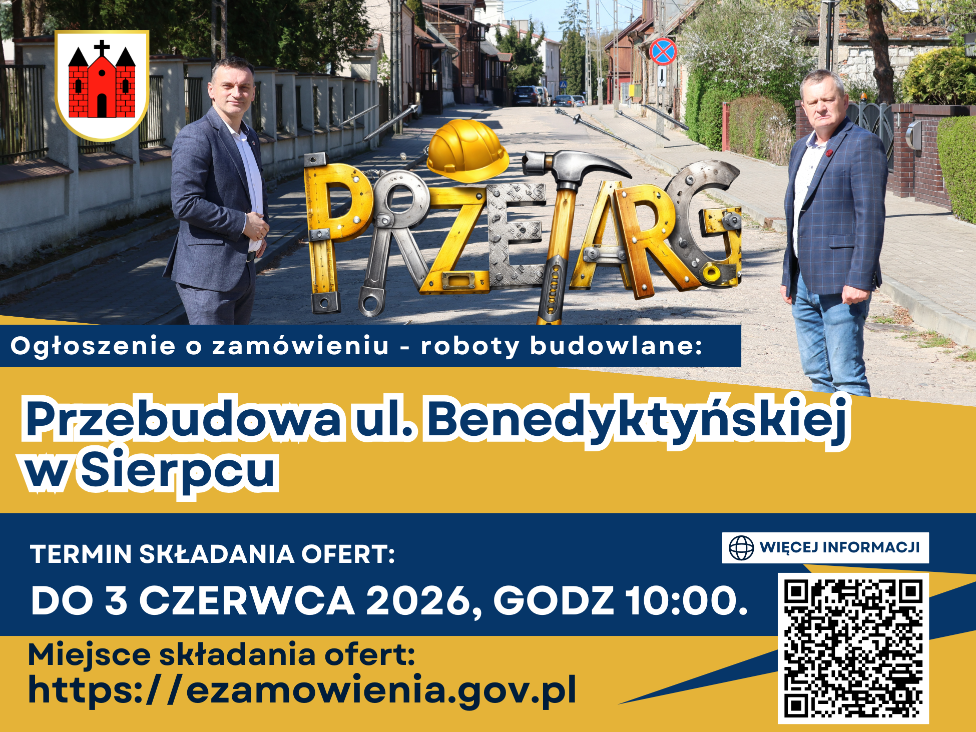 Ogłoszenie o przetargu na przebudowę ul. Benedyktyńskiej w formie graficznej.