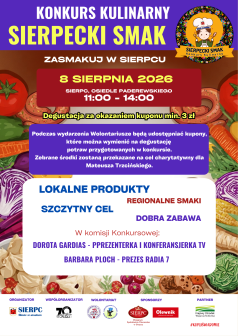 Kolorowy plakat promujący konkurs kulinarny „Sierpecki Smak”
